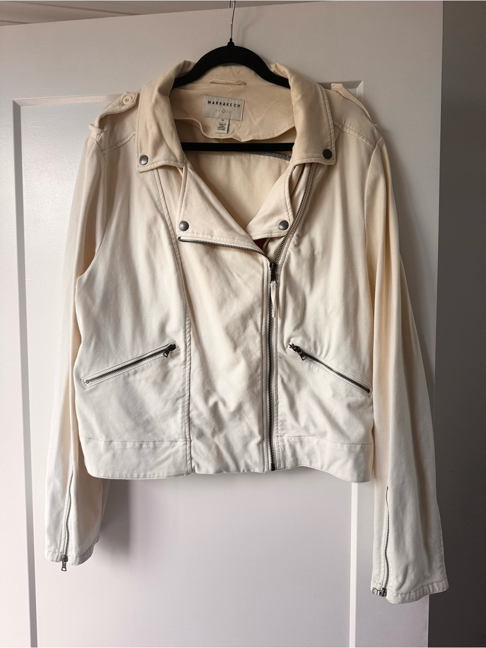 Marrakech Anthropologie Cream Women's Biker Jacket - Luxe Lightweight Leather